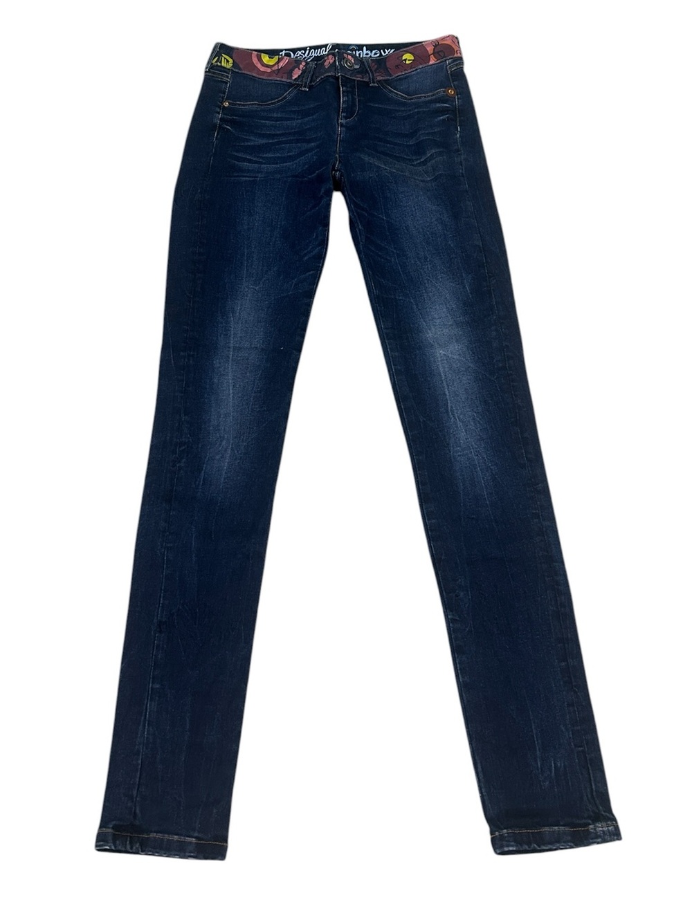 Desigual rainbow Straight Leg denim Jeans Dark wash Multicolor Waistband size 30